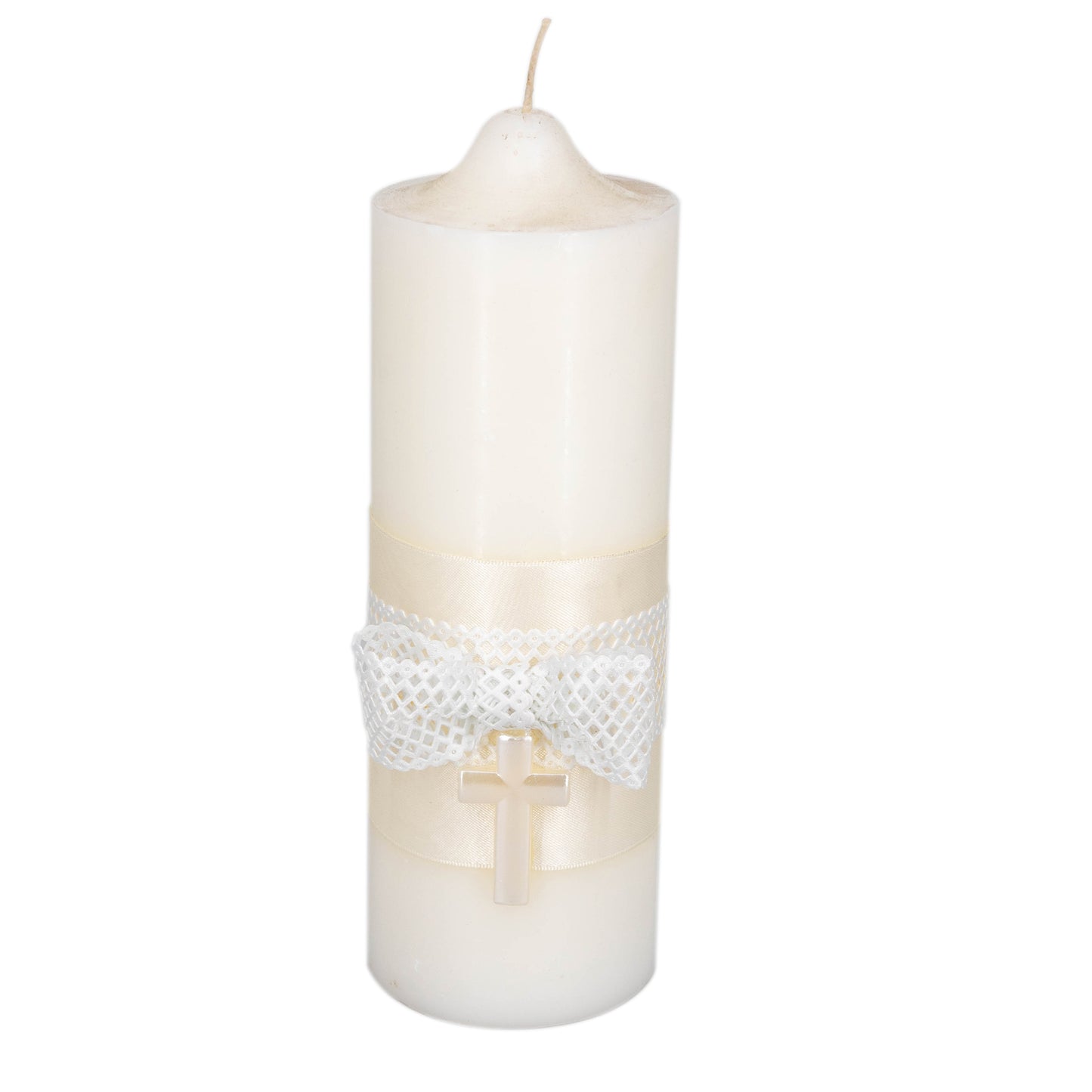 Catholic Candle Pearl Finish Cross